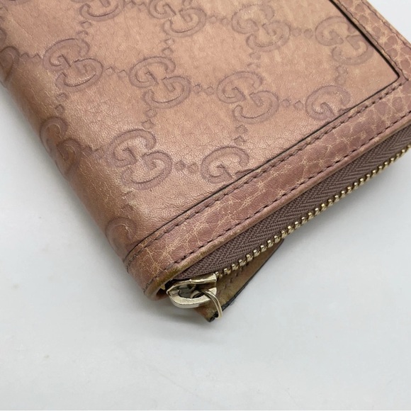 Auth GUCCI GG Guccissima Pink Leather Long Wallet W/GG Gold Accents & dust bag - Picture 11 of 16